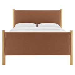 Maven Tan/Oak Queen Size Vegan Leather Upholstered Platform Bed - Ornate Home