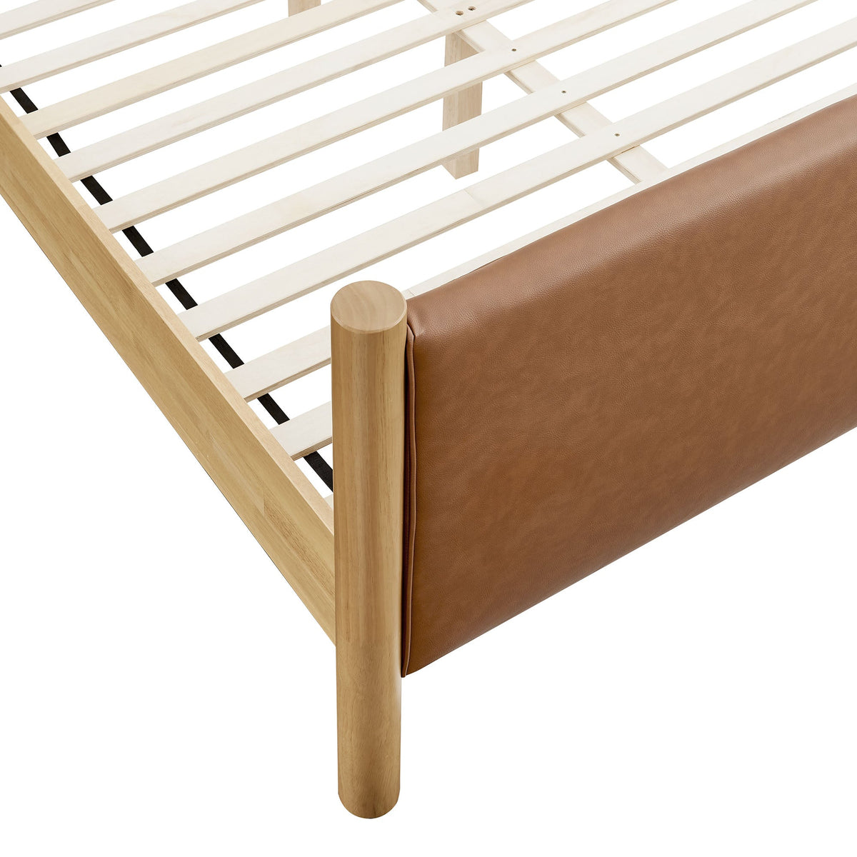 Maven Tan/Oak Queen Size Vegan Leather Upholstered Platform Bed - Ornate Home