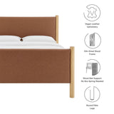 Maven Tan/Oak Queen Size Vegan Leather Upholstered Platform Bed - Ornate Home