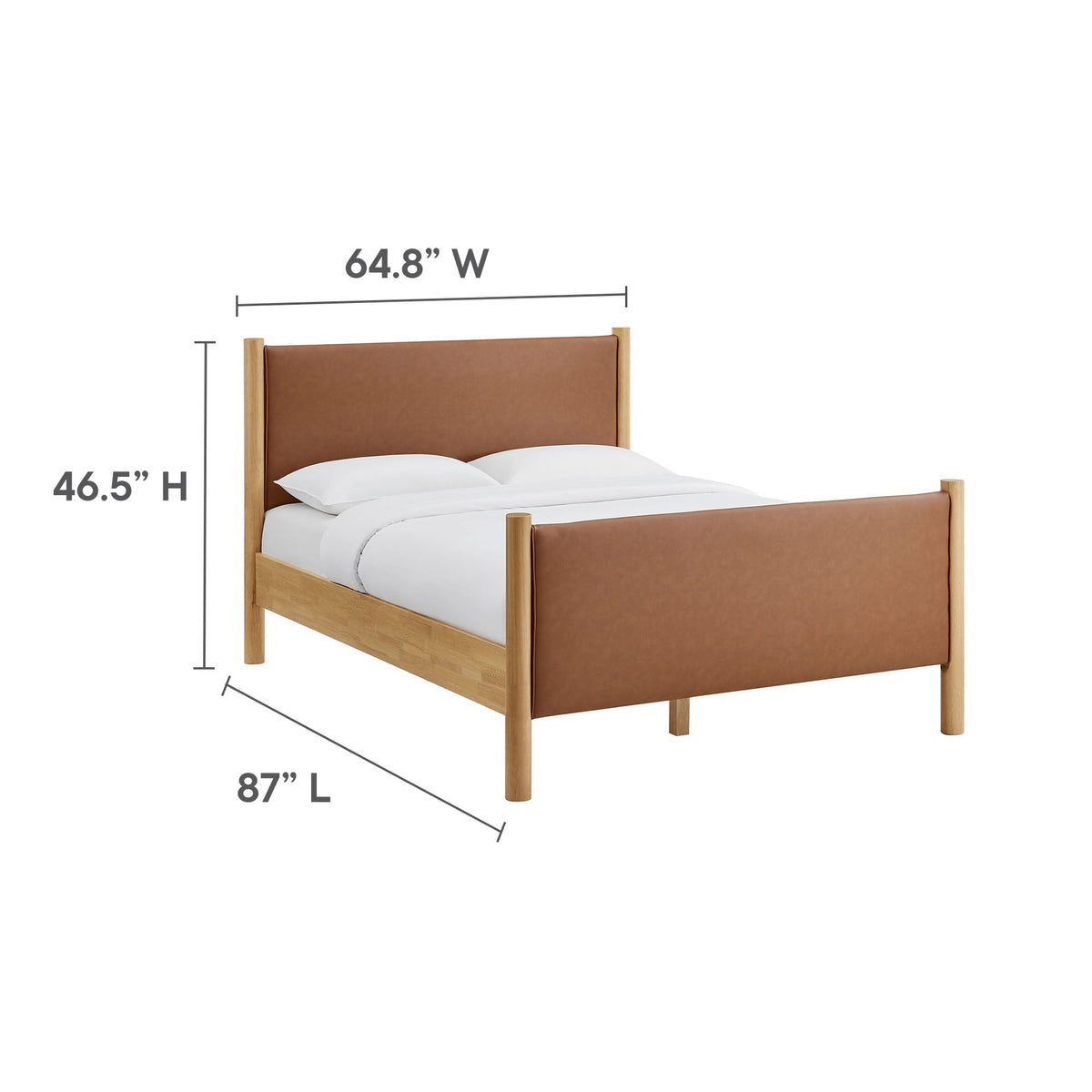Maven Tan/Oak Queen Size Vegan Leather Upholstered Platform Bed - Ornate Home