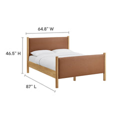 Maven Tan/Oak Queen Size Vegan Leather Upholstered Platform Bed - Ornate Home