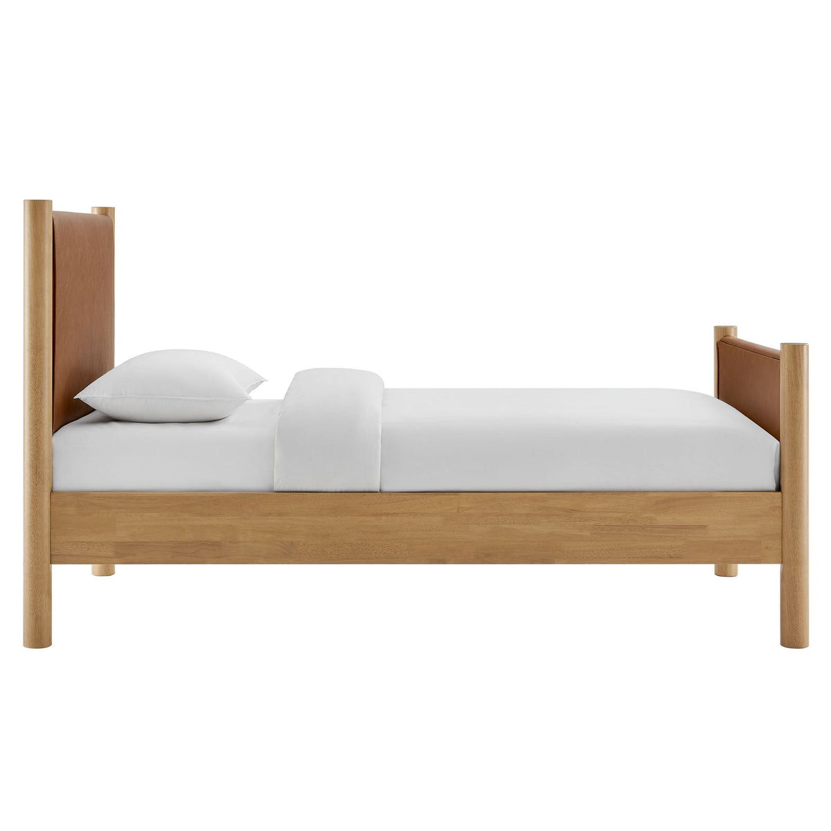 Maven Tan/Oak Twin Size Vegan Leather Upholstered Platform Bed - Ornate Home