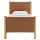 Maven Tan/Oak Twin Size Vegan Leather Upholstered Platform Bed - Ornate Home