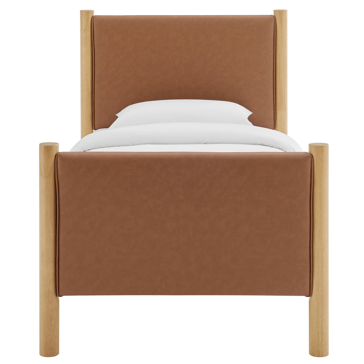 Maven Tan/Oak Twin Size Vegan Leather Upholstered Platform Bed - Ornate Home