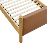 Maven Tan/Oak Twin Size Vegan Leather Upholstered Platform Bed - Ornate Home