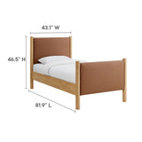 Maven Tan/Oak Twin Size Vegan Leather Upholstered Platform Bed - Ornate Home