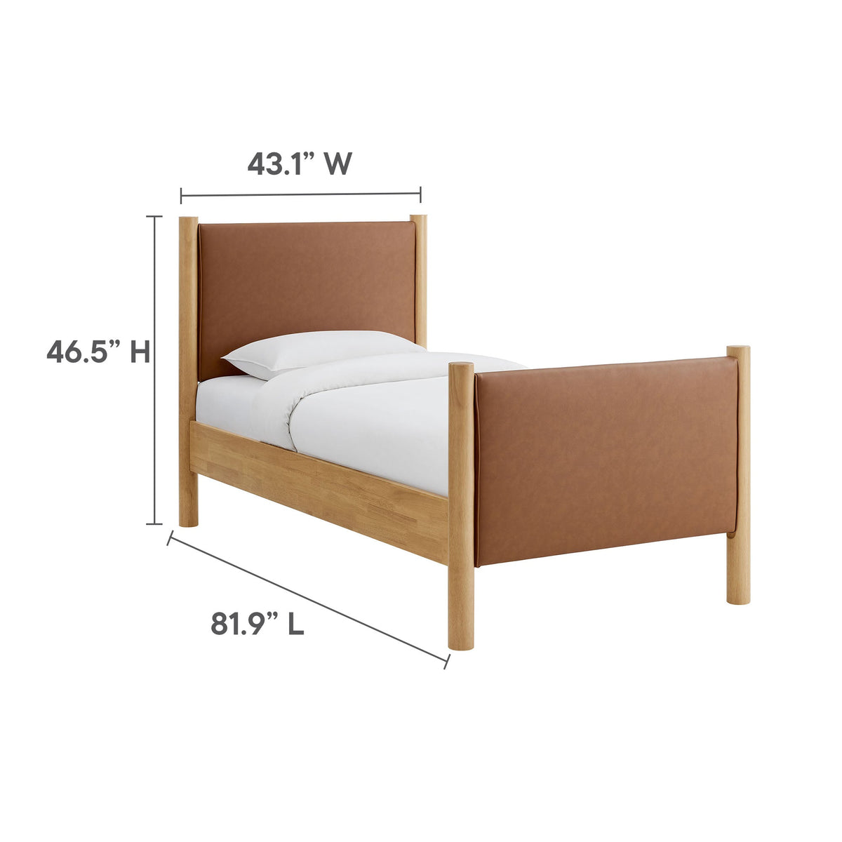 Maven Tan/Oak Twin Size Vegan Leather Upholstered Platform Bed - Ornate Home