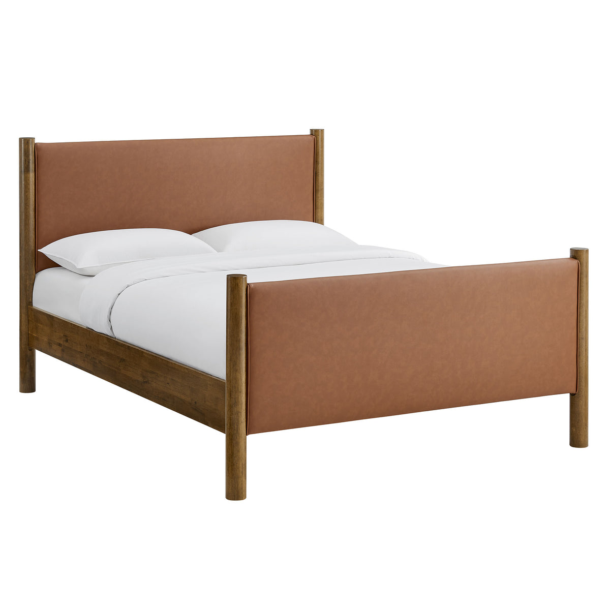 Maven Tan/Walnut Full Size Vegan Leather Upholstered Platform Bed - Ornate Home