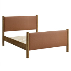 Maven Tan/Walnut Full Size Vegan Leather Upholstered Platform Bed - Ornate Home