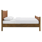 Maven Tan/Walnut Full Size Vegan Leather Upholstered Platform Bed - Ornate Home