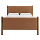 Maven Tan/Walnut Full Size Vegan Leather Upholstered Platform Bed - Ornate Home