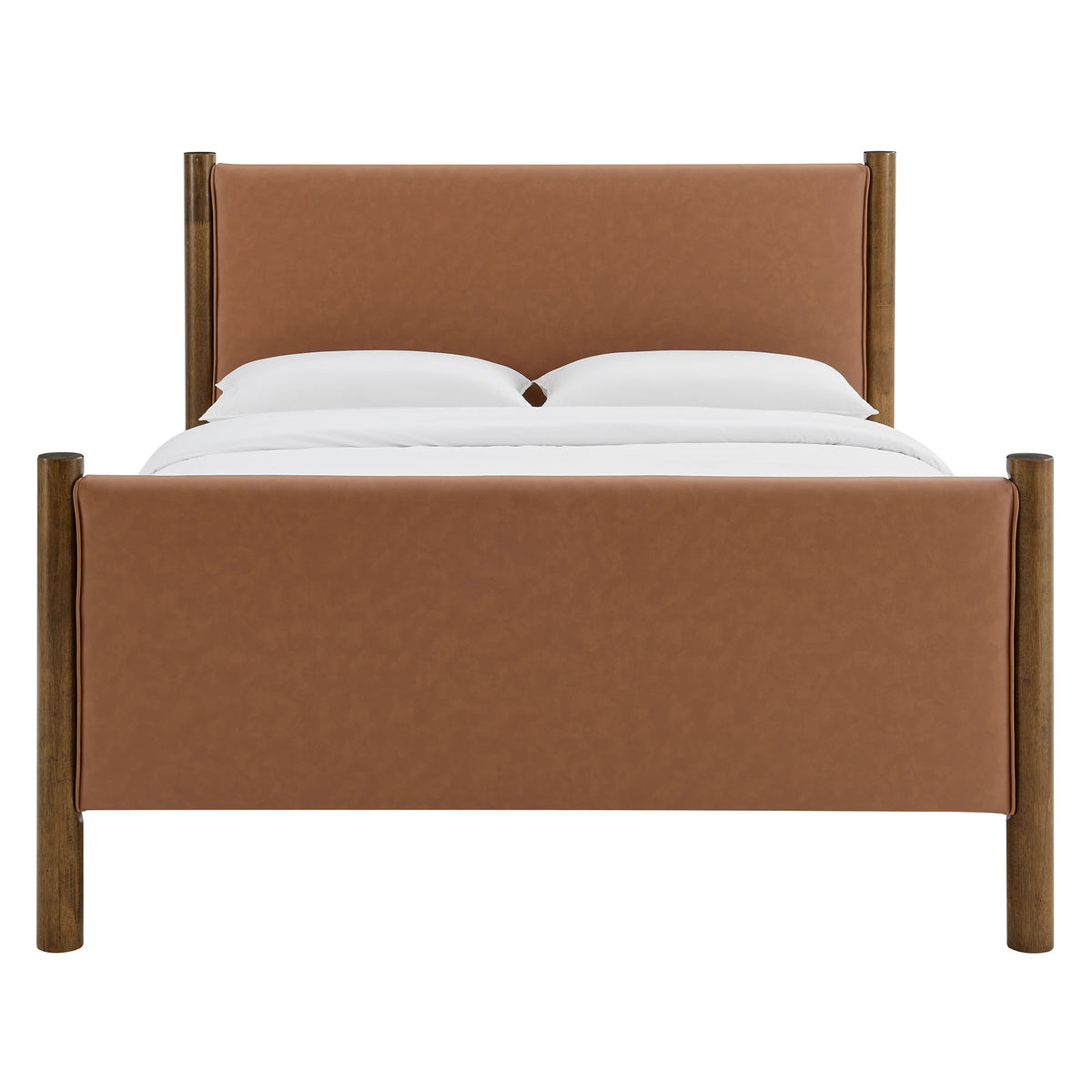 Maven Tan/Walnut Full Size Vegan Leather Upholstered Platform Bed - Ornate Home