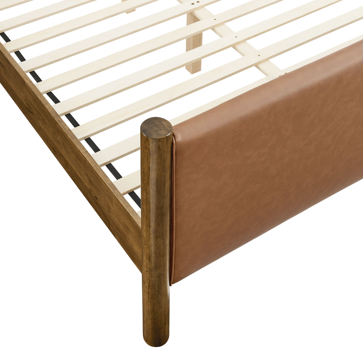 Maven Tan/Walnut Full Size Vegan Leather Upholstered Platform Bed - Ornate Home