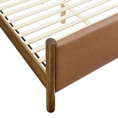 Maven Tan/Walnut Full Size Vegan Leather Upholstered Platform Bed - Ornate Home