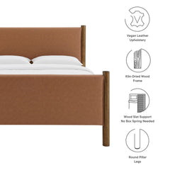 Maven Tan/Walnut King Size Vegan Leather Upholstered Platform Bed - Ornate Home