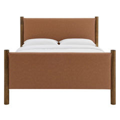 Maven Tan/Walnut Queen Size Vegan Leather Upholstered Platform Bed - Ornate Home