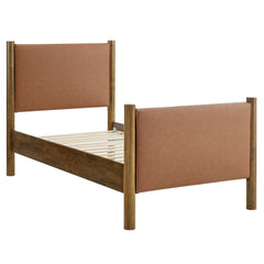 Maven Tan/Walnut Twin Size Vegan Leather Upholstered Platform Bed - Ornate Home