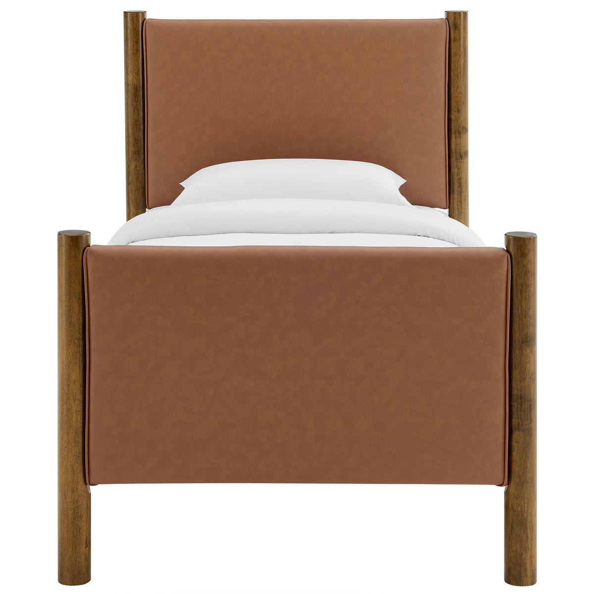 Maven Tan/Walnut Twin Size Vegan Leather Upholstered Platform Bed - Ornate Home