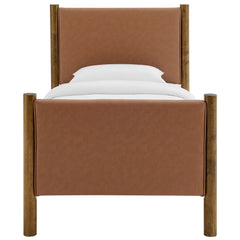 Maven Tan/Walnut Twin Size Vegan Leather Upholstered Platform Bed - Ornate Home