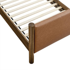 Maven Tan/Walnut Twin Size Vegan Leather Upholstered Platform Bed - Ornate Home