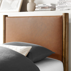 Maven Tan/Walnut Twin Size Vegan Leather Upholstered Platform Bed - Ornate Home