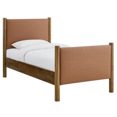 Maven Tan/Walnut Twin Size Vegan Leather Upholstered Platform Bed - Ornate Home
