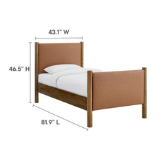 Maven Tan/Walnut Twin Size Vegan Leather Upholstered Platform Bed - Ornate Home