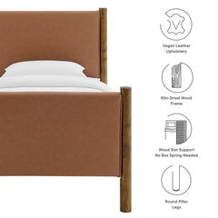 Maven Tan/Walnut Twin Size Vegan Leather Upholstered Platform Bed - Ornate Home