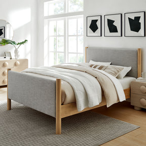 Maven Wheat/Oak King Size Fabric Upholstered Platform Bed - Ornate Home