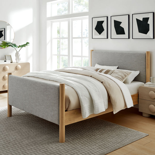 Maven Wheat/Oak King Size Fabric Upholstered Platform Bed - Ornate Home