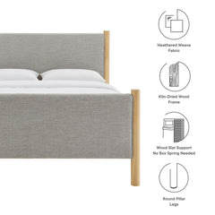 Maven Wheat/Oak King Size Fabric Upholstered Platform Bed - Ornate Home