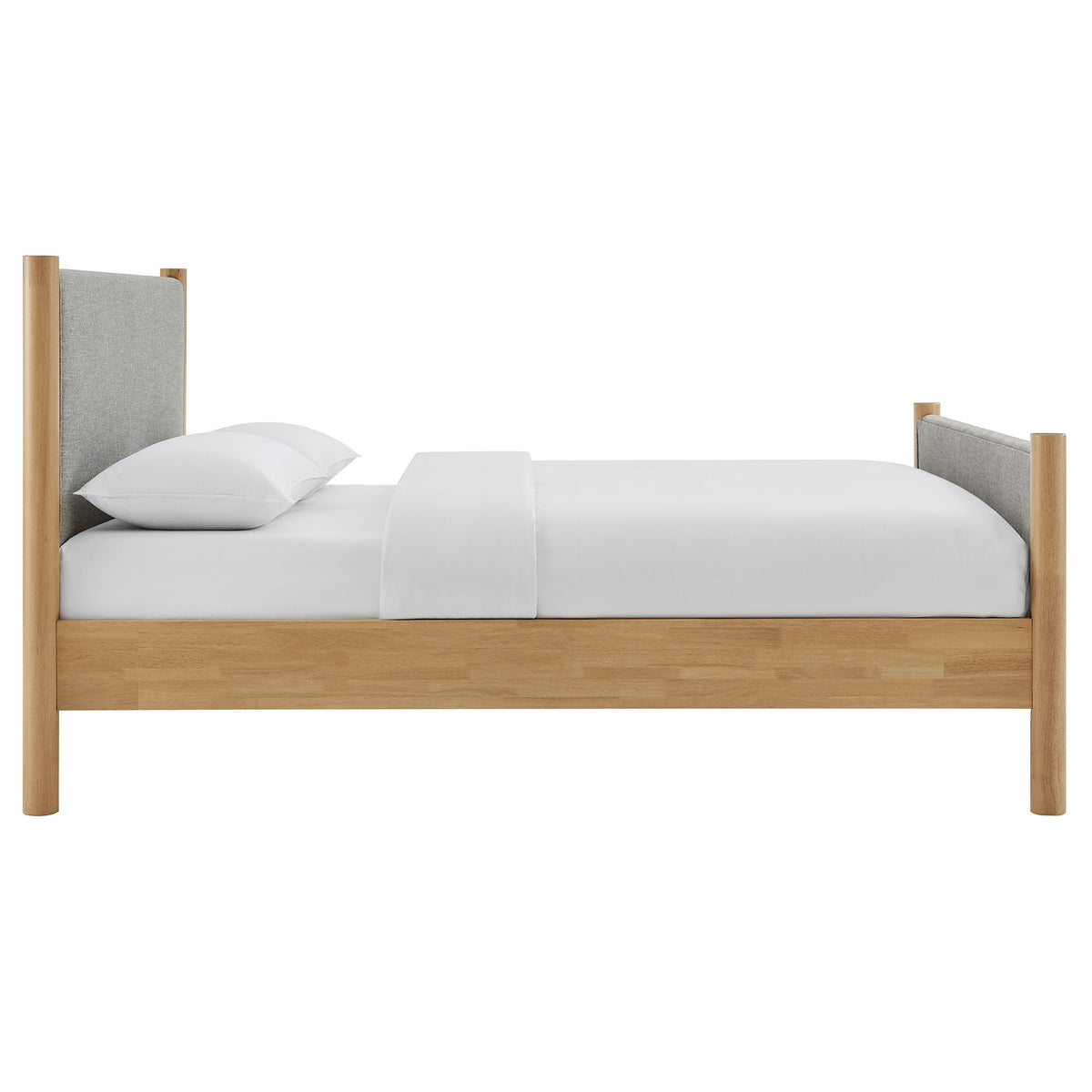 Maven Wheat/Oak Queen Size Fabric Upholstered Platform Bed - Ornate Home