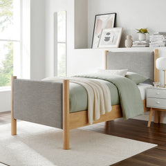 Maven Wheat/Oak Twin Size Fabric Upholstered Platform Bed - Ornate Home