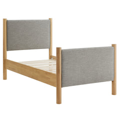 Maven Wheat/Oak Twin Size Fabric Upholstered Platform Bed - Ornate Home