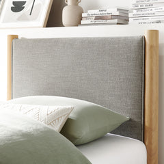 Maven Wheat/Oak Twin Size Fabric Upholstered Platform Bed - Ornate Home