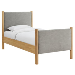 Maven Wheat/Oak Twin Size Fabric Upholstered Platform Bed - Ornate Home