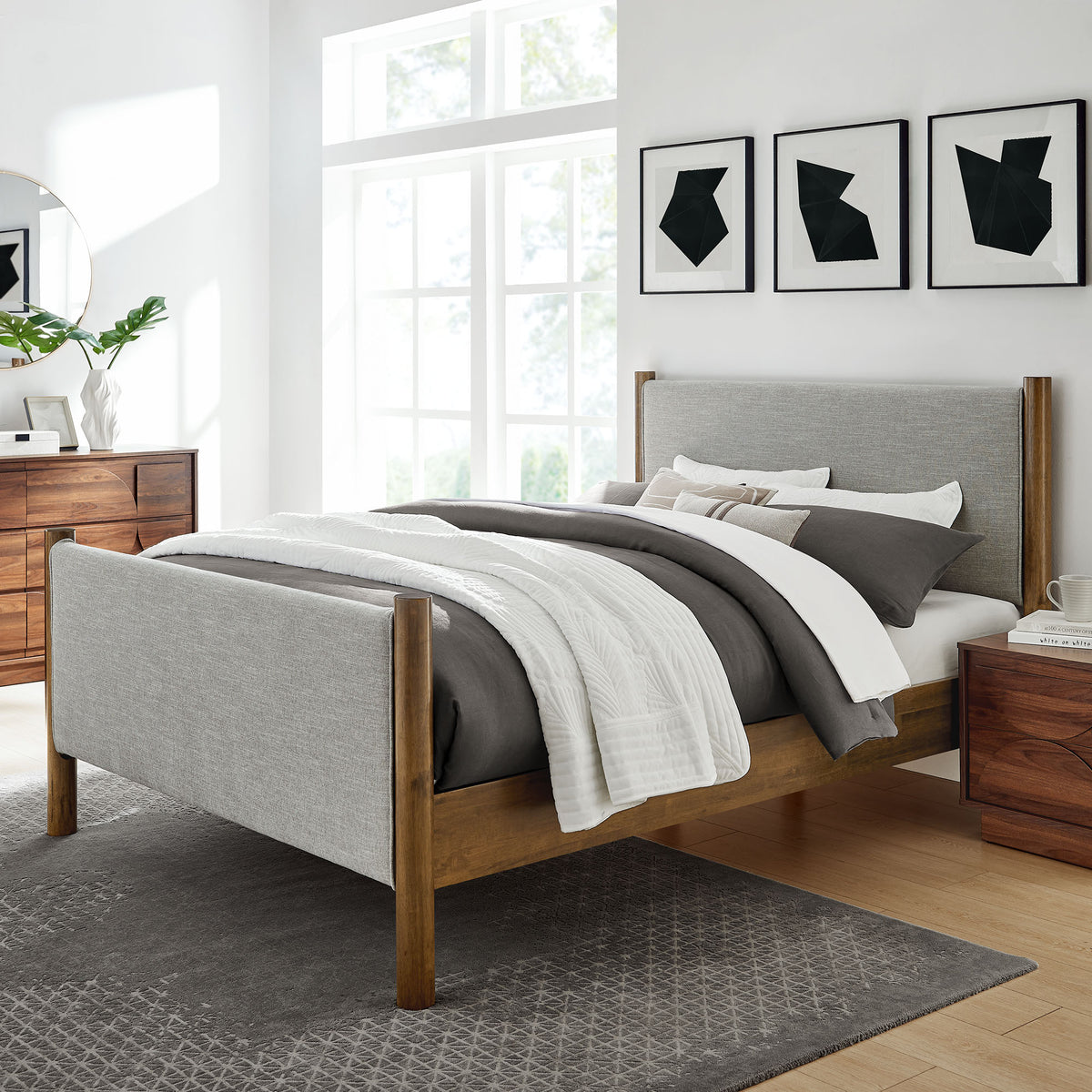 Maven Wheat/Walnut Queen Size Fabric Upholstered Platform Bed - Ornate Home