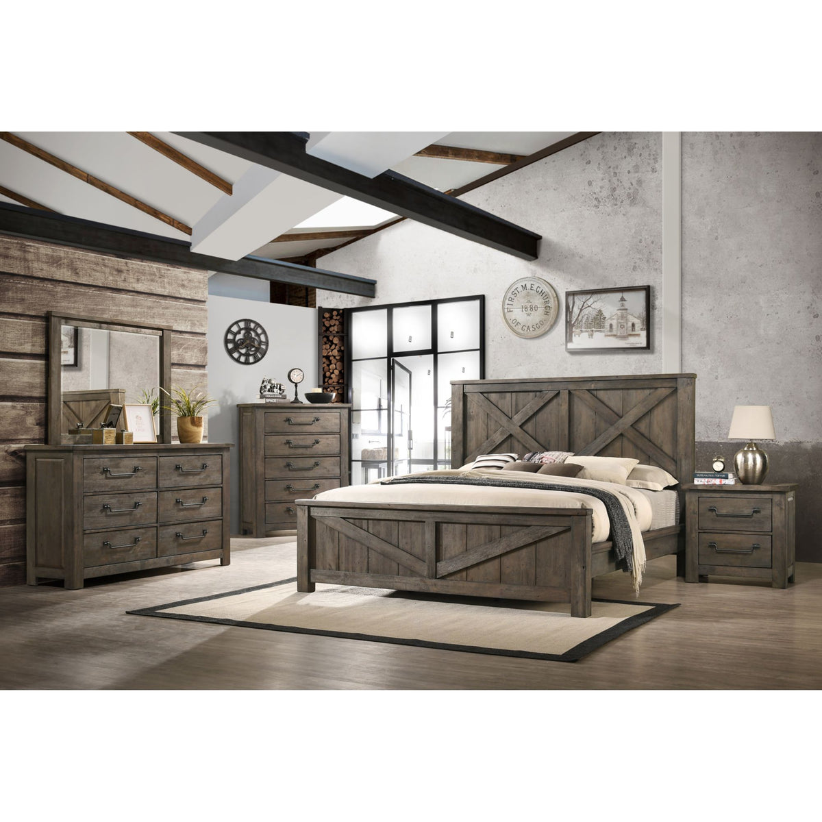 Maverick Antique Grey 5-Piece King Panel Bedroom Set - Ornate Home
