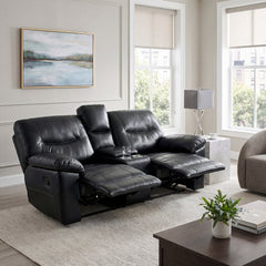Maverick Black Double Reclining Loveseat With Center Console - Ornate Home