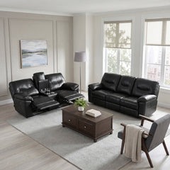 Maverick Black Double Reclining Loveseat With Center Console - Ornate Home