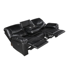 Maverick Black Double Reclining Sofa With Drop-down Cup Holders - Ornate Home