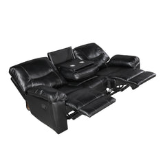 Maverick Black Double Reclining Sofa With Drop-down Cup Holders - Ornate Home