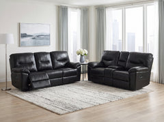 Maverick Black Double Reclining Sofa With Drop-down Cup Holders - Ornate Home