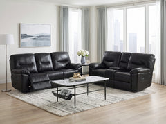 Maverick Black Double Reclining Sofa With Drop-down Cup Holders - Ornate Home
