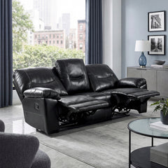 Maverick Black Double Reclining Sofa With Drop-down Cup Holders - Ornate Home