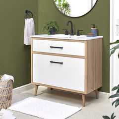 Maverick White/Oak 36" Bathroom Vanity - Ornate Home