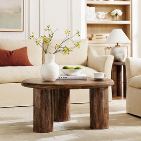 Mavina Walnut Round Mango Wood Coffee Table - Ornate Home
