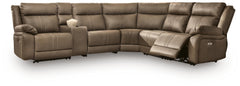 Max-Media Biscotti 6-Piece Power Reclining Sectional with Audio Console and Power Armless Recliner - Ornate Home