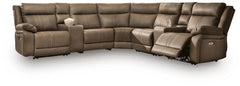 Max-Media Biscotti 7-Piece Power Reclining Sectional with Audio Consoles and Power Armless Recliner - Ornate Home
