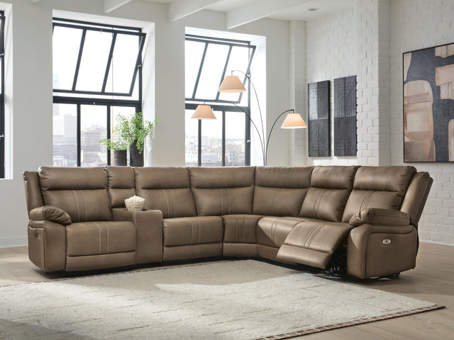 Max-Momentum Biscotti 6-Piece Power Reclining Sectional w/ Audio Console - Ornate Home
